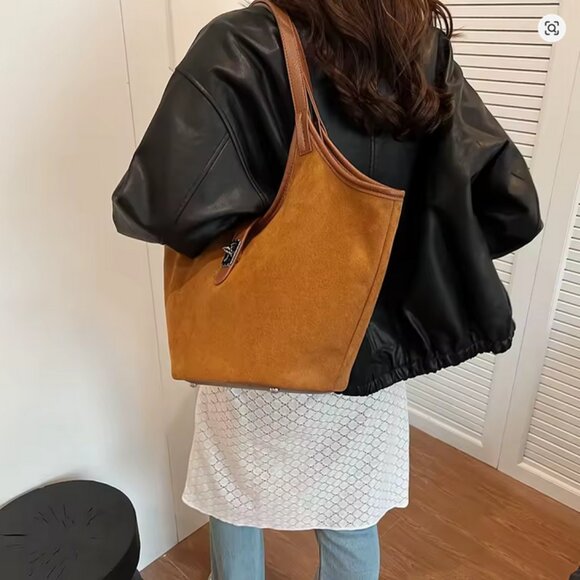 Trendy Retro Suede Bucket Shoulder Bag Hobo Satchel Purse Excellent Condition - Picture 13 of 14